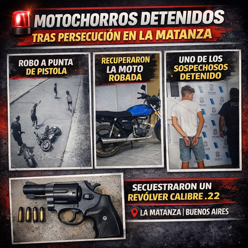 MOTOCHORROS DETENIDOS TRAS PERSECUCIÓN DE PELÍCULA EN EL CONURBANO