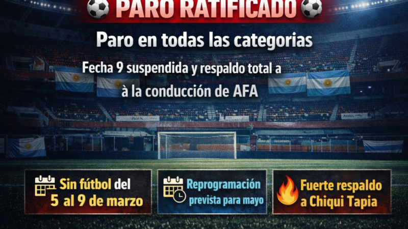 PARO RATIFICADO: FIN DE SEMANA SIN FÚTBOL EN ARGENTINA