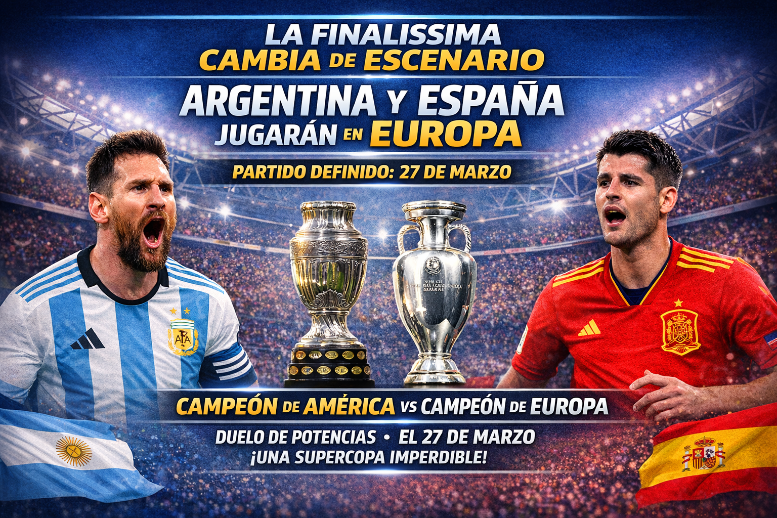 LA FINALISSIMA CAMBIA DE ESCENARIO: ARGENTINA Y ESPAÑA JUGARÁN EN EUROPA
