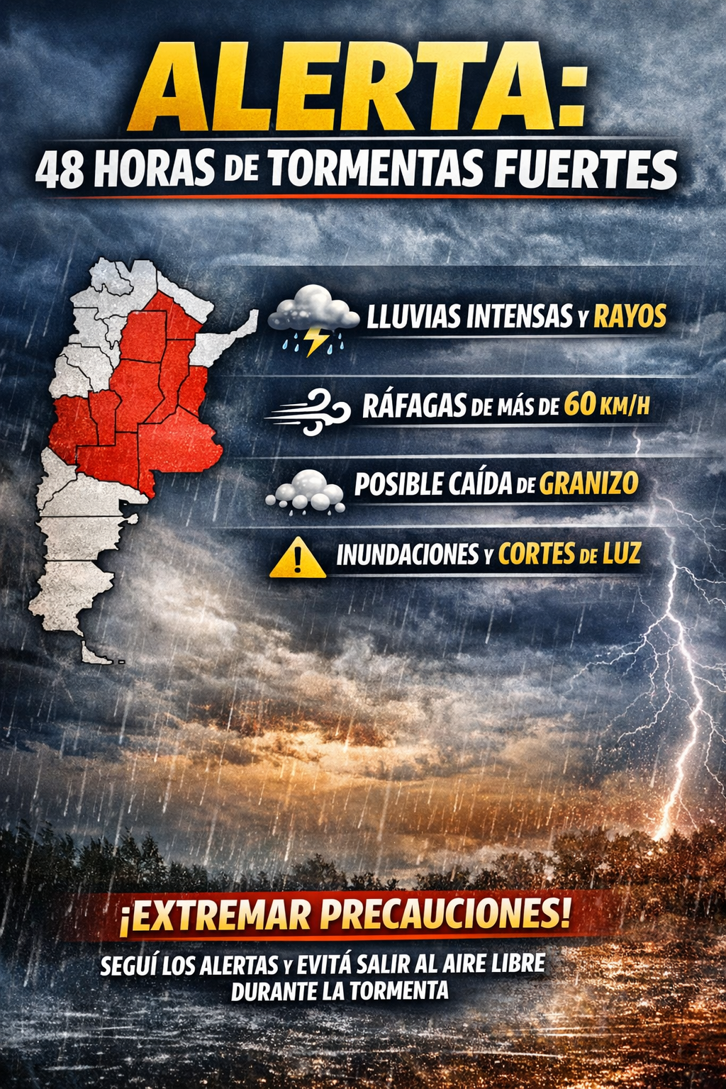 ALERTA POR TORMENTAS: SE VIENEN 48 HORAS DE LLUVIAS FUERTES Y VIENTO EN VARIAS ZONAS DEL PAÍS